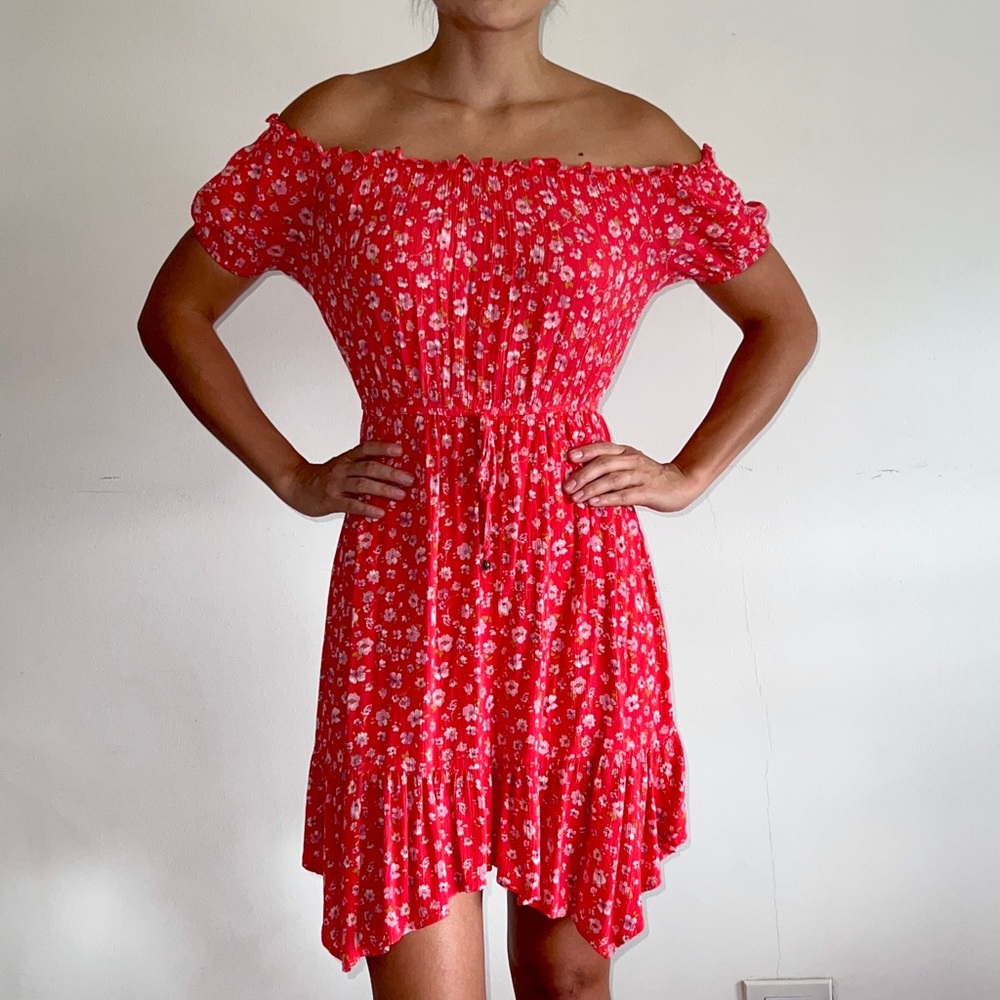 Red floral mini dress small